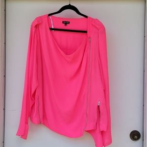 Hot pink long sleeve top with two zipper